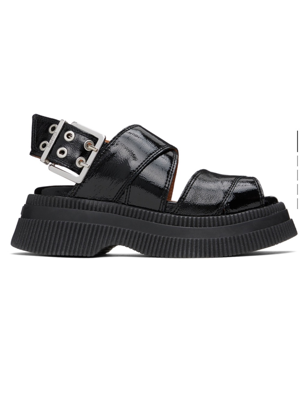 Ganni Black Patent Platform Buckle Sandal